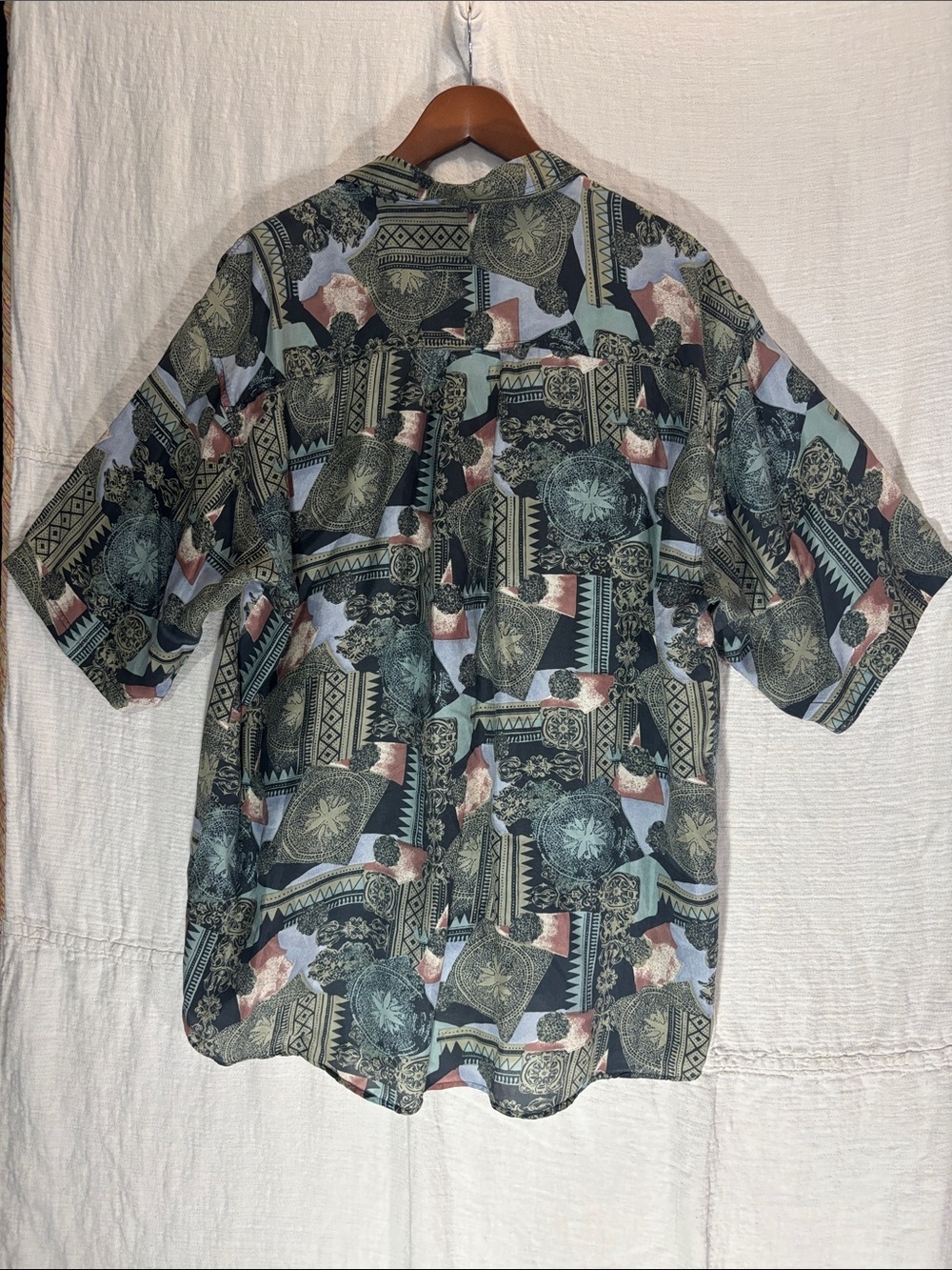Vintage 90s Uranus 100% Silk Geometric Abstract Button Up Shirt XL EUC - Picture 5 of 6